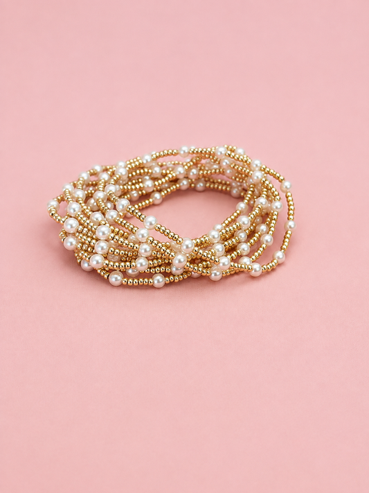 Gold Seed Bead/White Pearl Bracelet